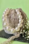 Nayaab By Sonia_Silver Crystals, Pearls Frost Tassel Drop Bucket Bag_Online_at_Aza_Fashions
