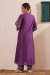Shop_OMI_Purple Chanderi, Organza Lace Round Neck Blossom Motif Print Anarkali Pant Set _at_Aza_Fashions