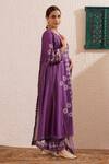 Buy_OMI_Purple Chanderi, Organza Lace Round Neck Blossom Motif Print Anarkali Pant Set _Online_at_Aza_Fashions