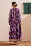 Shop_OMI_Purple Chanderi, Cotton, Organza Gota Blossom Motif Block Print Anarkali Set _at_Aza_Fashions