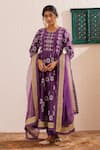 OMI_Purple Chanderi, Cotton, Organza Gota Blossom Motif Block Print Anarkali Set _Online_at_Aza_Fashions