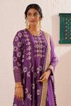 OMI_Purple Chanderi, Cotton, Organza Gota Blossom Motif Block Print Anarkali Set _at_Aza_Fashions
