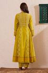 Shop_OMI_Green Chanderi Lace V-neck Block Print Angarkha Kurta Pant Set _at_Aza_Fashions