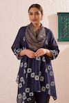 Shop_OMI_Blue Chanderi Cowl Neck Flowery Motif Print Tunic Kurta Pant Set _Online_at_Aza_Fashions