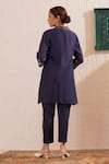 Shop_Omi_Blue Chanderi Embroidery V-neck Flora Block Print Tunic Pant Set _at_Aza_Fashions