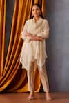 Buy_OMI_Off White Chanderi Embroidered Sequin Cowl Asymmetric Tunic _at_Aza_Fashions