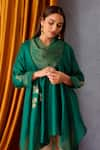 OMI_Green Chanderi Embroidered Sequin Cowl Floral Patch Tunic _Online_at_Aza_Fashions