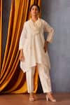 Buy_OMI_Off White Chanderi Embroidered Sequin Cowl Flower Patch Tunic _at_Aza_Fashions