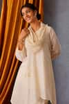 OMI_Off White Chanderi Embroidered Sequin Cowl Flower Patch Tunic _at_Aza_Fashions