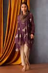 Buy_OMI_Wine Chanderi Embroidered Sequin Cowl Floral Tunic _at_Aza_Fashions