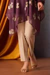 OMI_Wine Chanderi Embroidered Sequin Cowl Floral Tunic _Online_at_Aza_Fashions