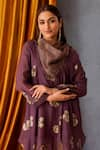 Buy_OMI_Wine Chanderi Embroidered Sequin Cowl Floral Tunic _Online_at_Aza_Fashions