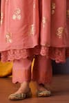 OMI_Pink Chanderi Embroidered Sequin V Neck Jacket Pant Set_Online_at_Aza_Fashions
