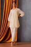 Buy_OMI_Off White Chanderi Sequins Collared Embroidered Button Down Shirt Pant Set _at_Aza_Fashions