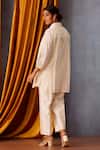 Shop_OMI_Off White Chanderi Sequins Collared Embroidered Button Down Shirt Pant Set _at_Aza_Fashions