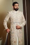 Buy_Soniya G_Cream Lucknowi Embroidery Royal Garden Sherwani _at_Aza_Fashions