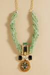 Shop_Joules by Radhika_Green Stone Studded Geometric Pendant Necklace _at_Aza_Fashions