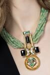 Joules by Radhika_Green Stone Studded Geometric Pendant Necklace _Online_at_Aza_Fashions