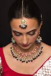 Shop_Queens Jewels_Gold Plated Beads Anika Kundan Embellished Choker Set _at_Aza_Fashions