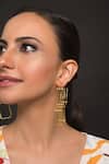 Shop_Queens Jewels_Gold Plated Kris 3d Geometric Cutwork Earrings _at_Aza_Fashions