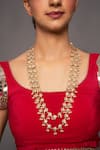 Shop_Queens Jewels_Gold Plated Pearl Eiana Jadau Layered Necklace _at_Aza_Fashions