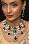 Shop_Queens Jewels_Emerald Green Imitation Diamonds Arana American Embellished Necklace Set _at_Aza_Fashions