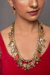 Shop_Queens Jewels_Multi Color Diamonds, Stones Saanvi Navratan Studded Necklace Set _at_Aza_Fashions