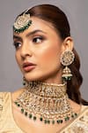 Buy Queens Jewels Green Stones Kundan Embellished Bridal Jewellery Set at Aza Fashions Buy_Queens Jewels_Green Stones Kundan Embellished Bridal Jewellery Set _at_Aza_Fashions