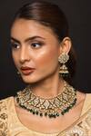 Buy Queens Jewels Green Stones, Diamonds Araiya Kundan Embellished Jewellery Set at Aza Fashions Buy_Queens Jewels_Green Stones, Diamonds Araiya Kundan Embellished Jewellery Set_at_Aza_Fashions