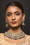 Shop Queens Jewels Green Stones, Diamonds Araiya Kundan Embellished Jewellery Set at Aza Fashions Shop_Queens Jewels_Green Stones, Diamonds Araiya Kundan Embellished Jewellery Set_at_Aza_Fashions