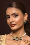 Buy_Queens Jewels_Emerald Green Beads, Stones Kundan Embellished Choker Set _at_Aza_Fashions
