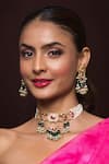 Shop_Queens Jewels_Multi Color Pearls, Gota Patti Zareen Kundan Choker Necklace Set _at_Aza_Fashions
