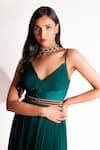 Shop_Anshika Tak Label_Green Anarkali Georgette Pleated V Neck With Choker Dupatta _Online_at_Aza_Fashions