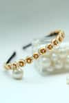 Shop_Foot Fuel_Gold Beads, Stones Round Embellished Broach Hairband _at_Aza_Fashions