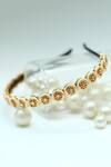 Shop_Foot Fuel_Gold Beads, Stones Round Studded Broach Hairband _at_Aza_Fashions