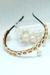Shop_Foot Fuel_Gold Beads, Stones Circular Broach Embellished Hairband _at_Aza_Fashions