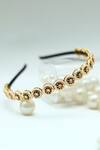 Foot Fuel_Gold Beads, Stones Circular Broach Embellished Hairband _Online_at_Aza_Fashions