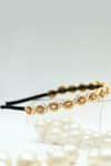 Foot Fuel_Gold Beads, Stones Teardrop Embellished Broach Hairband _at_Aza_Fashions