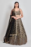 Buy_MeenaGurnam_Black Jacquard Embroidery Bloom Garden Sweetheart Neck Lehenga Blouse Set _at_Aza_Fashions