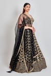 MeenaGurnam_Black Jacquard Embroidery Bloom Garden Sweetheart Neck Lehenga Blouse Set _Online_at_Aza_Fashions