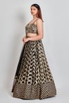 Buy_MeenaGurnam_Black Jacquard Embroidery Bloom Garden Sweetheart Neck Lehenga Blouse Set _Online_at_Aza_Fashions