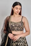 Shop_MeenaGurnam_Black Jacquard Embroidery Bloom Garden Sweetheart Neck Lehenga Blouse Set _Online_at_Aza_Fashions