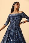 Shop_MeenaGurnam_Blue Net Midnight Bloom Off Sequin Embellished Gown _Online_at_Aza_Fashions