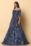 MeenaGurnam_Blue Net Midnight Bloom Off Sequin Embellished Gown _at_Aza_Fashions