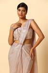 Buy_Meenagurnam_Pink Lycra, Net Embroidery Square Neck Shimmer Pre-draped Saree With Blouse _Online_at_Aza_Fashions