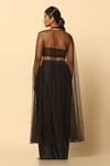 MeenaGurnam_Black Imported Satin Embroidered Bead V Neck Embellished Cape Draped Skirt Set _Online_at_Aza_Fashions