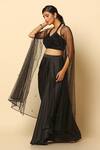 Shop_MeenaGurnam_Black Imported Satin Embroidered Bead V Neck Embellished Cape Draped Skirt Set _Online_at_Aza_Fashions