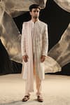 Buy_Ankur J_Cream Sherwani Moss Crepe Embroidered Zardozi Set _at_Aza_Fashions