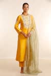 Buy_Garo_Yellow Dola Silk Embroidery Floral Round Neck Bodice Kurta Pant Set _at_Aza_Fashions