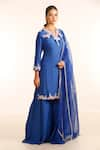 Shop_Garo_Blue Silk Muslin And Organza Embroidery Floral Tear Placement Kurta Palazzo Set _Online_at_Aza_Fashions